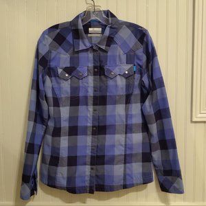 Womens Columbia Omni-Wick Blue Check Plaid Shirt Snaps Pockets Medium